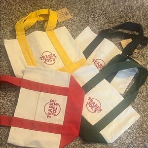 Trader Joe's Canvas Tote Bag Set - Red, Yellow, Green, Black